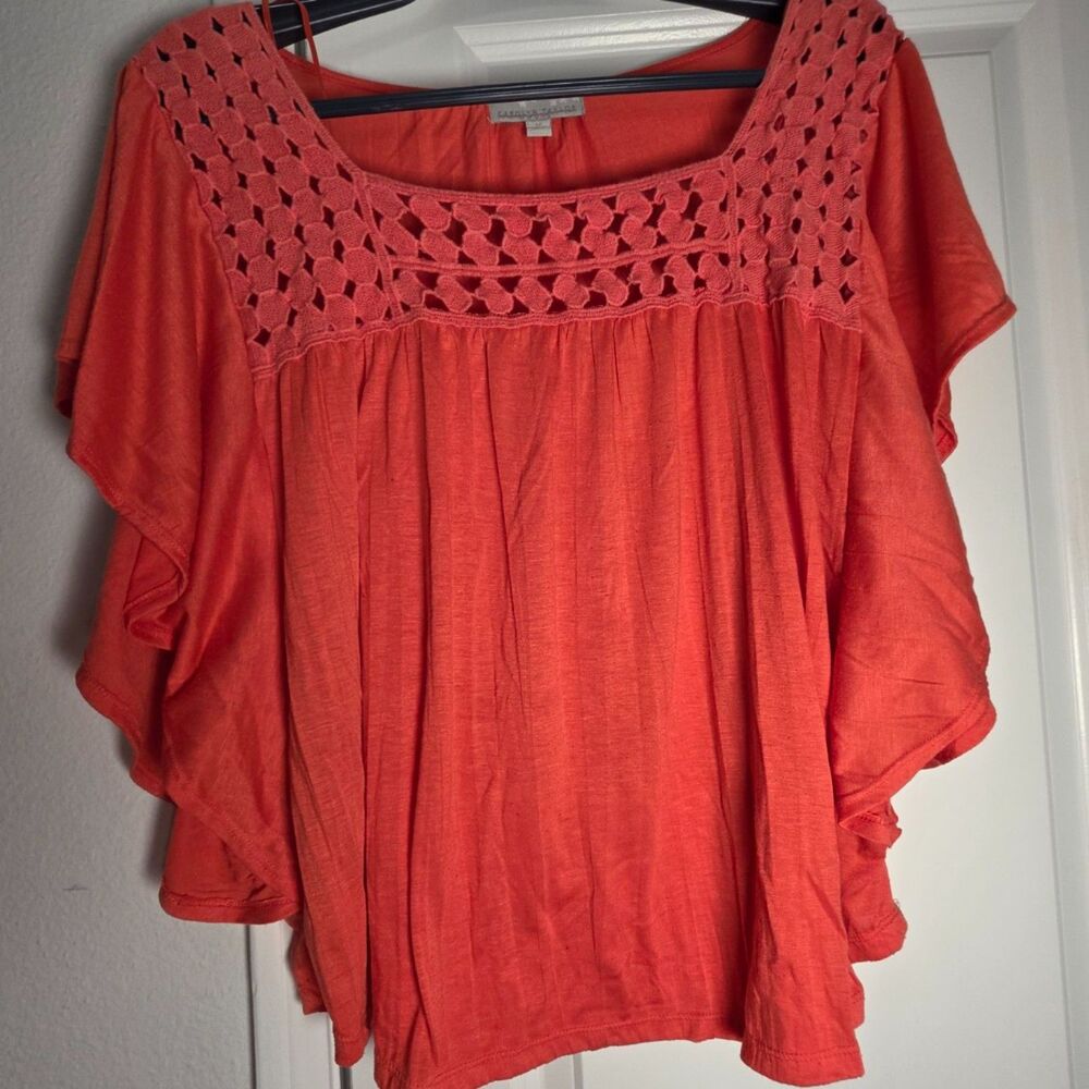 Carolyn Taylor Women’s Peasant Top – Size 1X – Coral Red - 0122